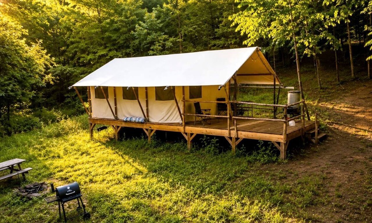 Lenoir RV Rental | Secluded Off-Grid Glamping Tent on 180 Acres near Ponds & Forest Trails, Lenoir, NC