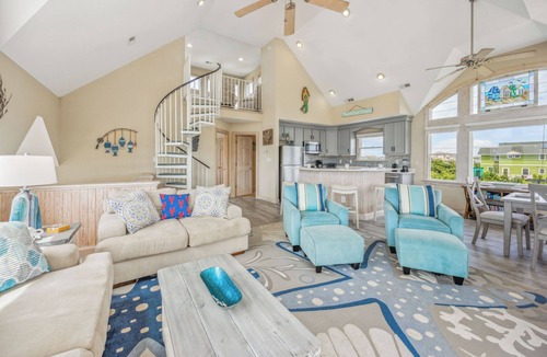 Wind Over Waves House | Soundside Dog Friendly Home w/Pool, Hot Tub, Game Room, Tiki Bar, Public Dock