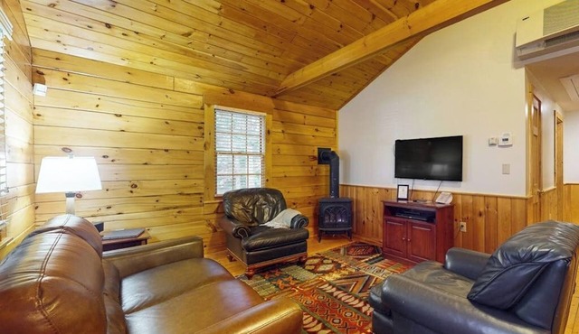 Dog-friendly cabin with wooded views, fireplace, AC near outdoor recreation