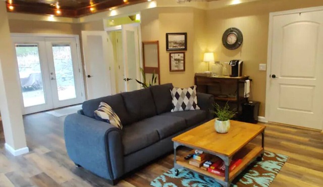 Secluded, peaceful property with waterfall feature and mountain views.