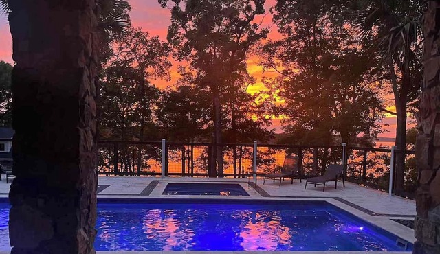 Impeccable Lakefront Oasis with Pool, Hot Tub, Dock, Gameroom, Firepit & Sun Set in Camden