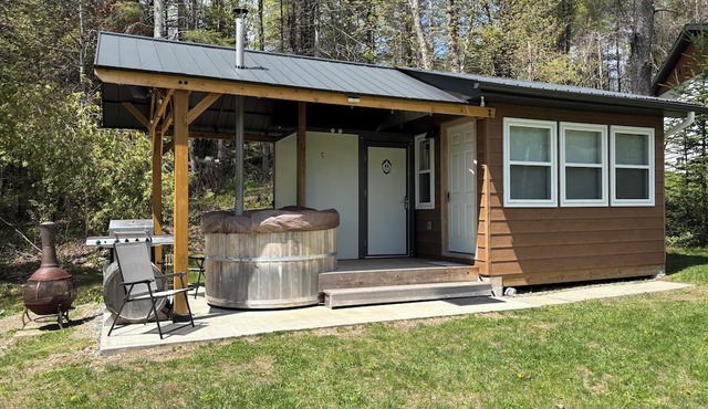 Forested Tiny Home Retreat | wood fired Hot Tub | indr/outdr Shower | Rail Trail